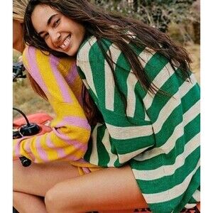 Free-est Free People Green Surf Jumper Sweater Womens XL Cotton Blend Slouchy